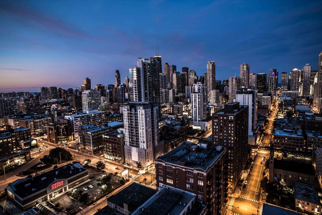 The Chicago skyline at night